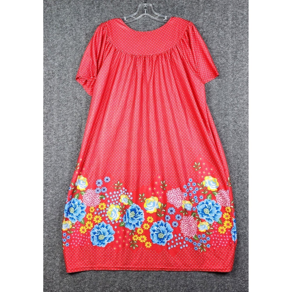 Lati Fashion Nightgown Womens 3X Red Polka Dot Floral Muumuu Loungewear Pockets